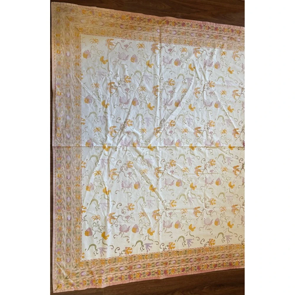 Couleur Nature Bruno Lamy Floral Cotton Tablecloth 72x59 Pink Yellow 2460
